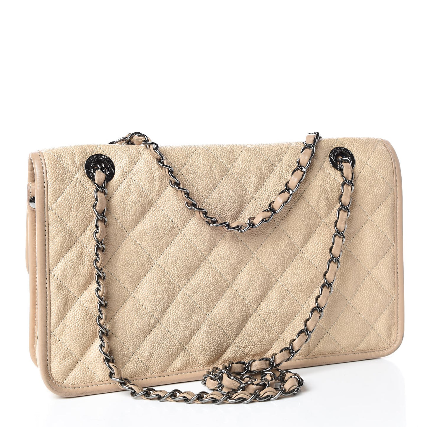 Caviar Quilted Medium French Riviera Flap Beige