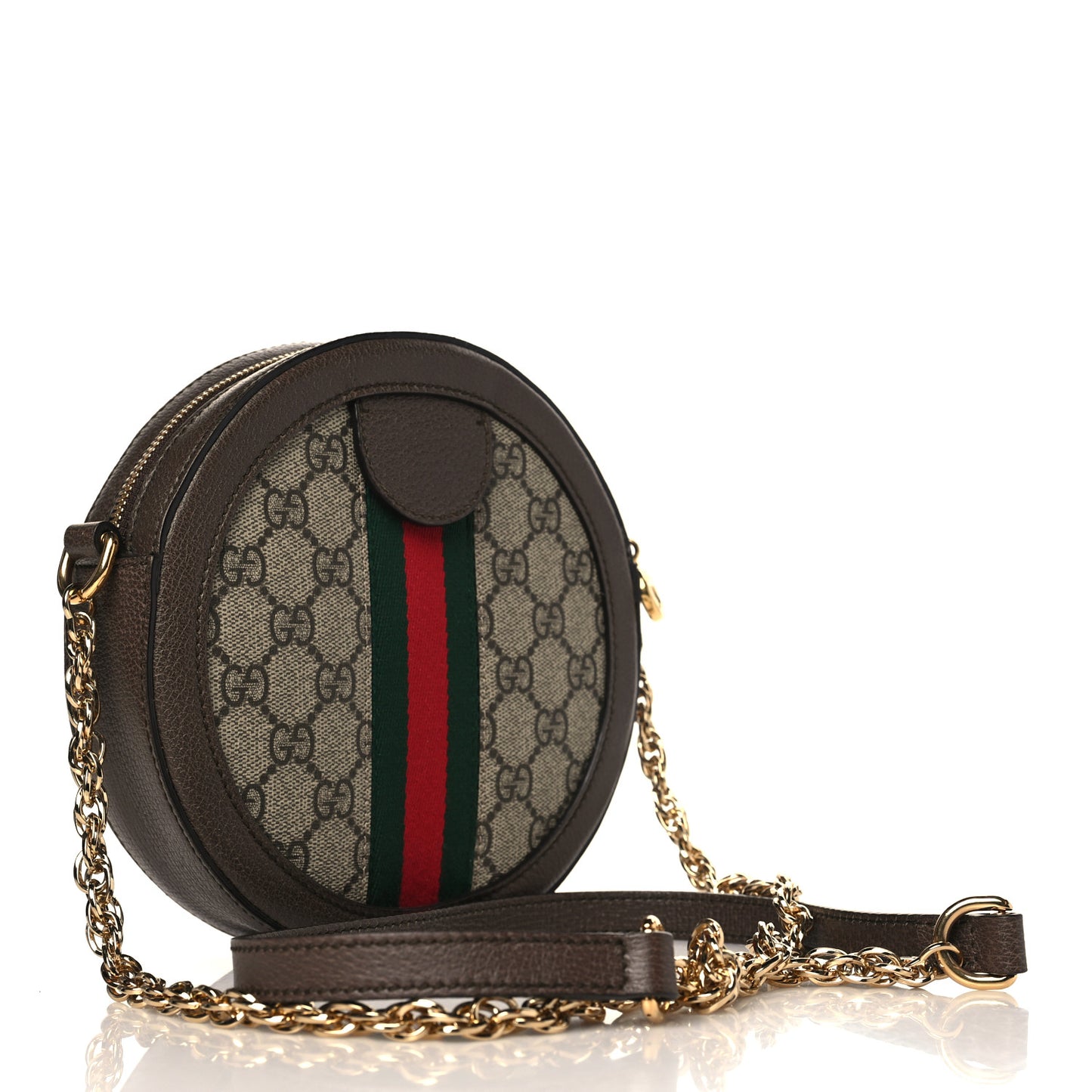 GG Supreme Monogram Web Mini Ophidia Round Shoulder Bag Brown