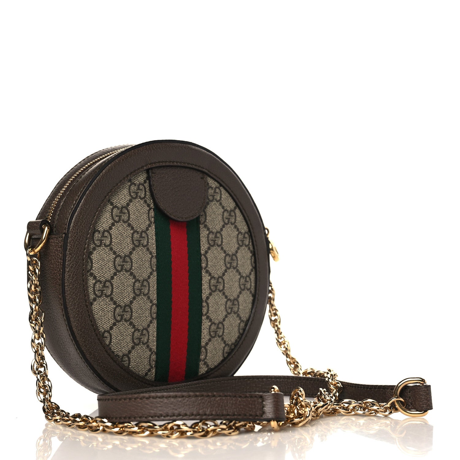 Gucci GG Supreme Monogram Web Mini Ophidia Round Shoulder Bag Brown 3 of 10
