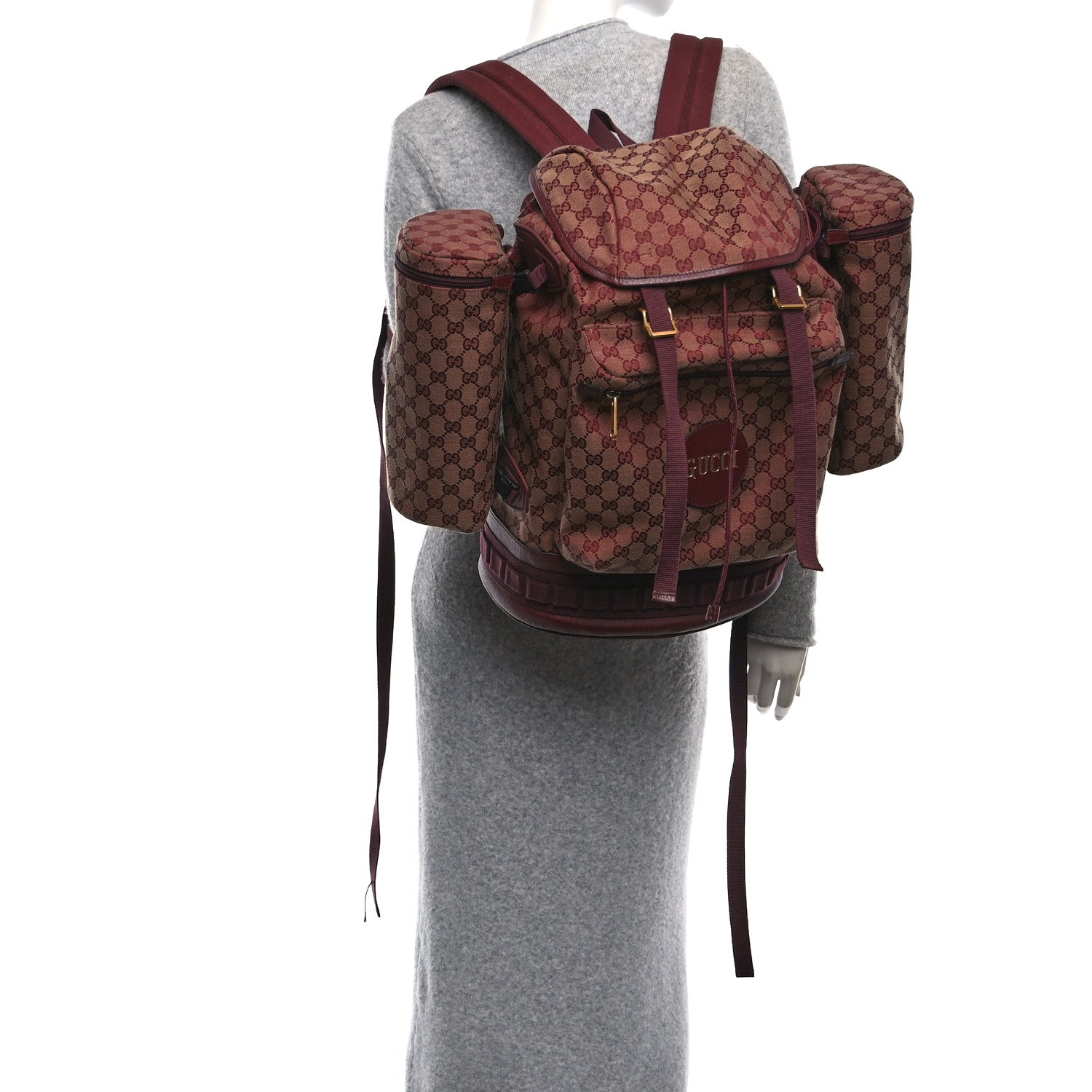 Gucci GG Monogram Script Logo Large Double Pocket Backpack Sahara Rubino Bordeaux 2 of 10