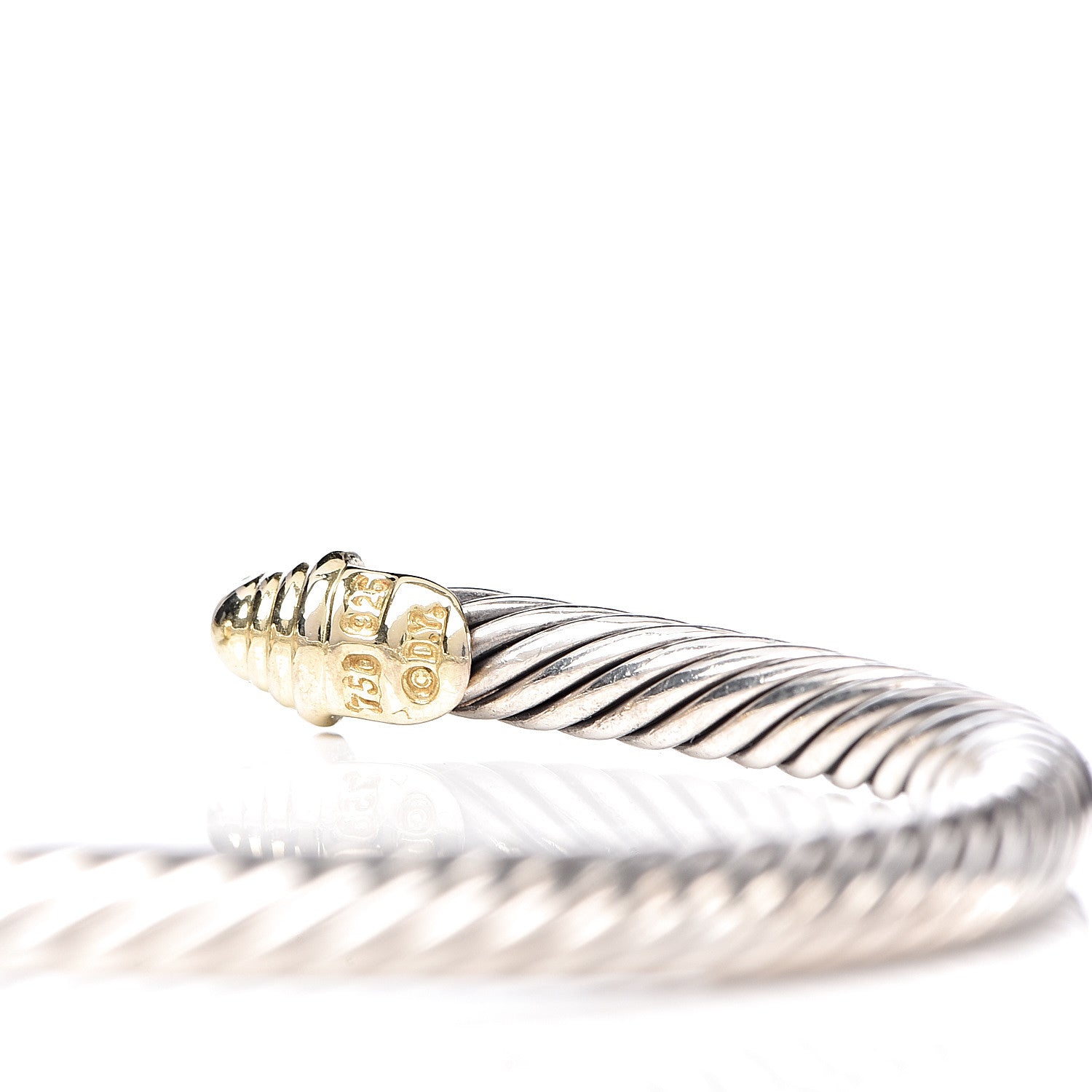 David Yurman Sterling Silver 18K Yellow Gold Diamond 4mm Cable Classics Bracelet 5 of 5