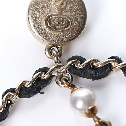 Chanel Lambskin Crystal Pearl CC Chain Hoop Earrings Gold Black 4 of 5