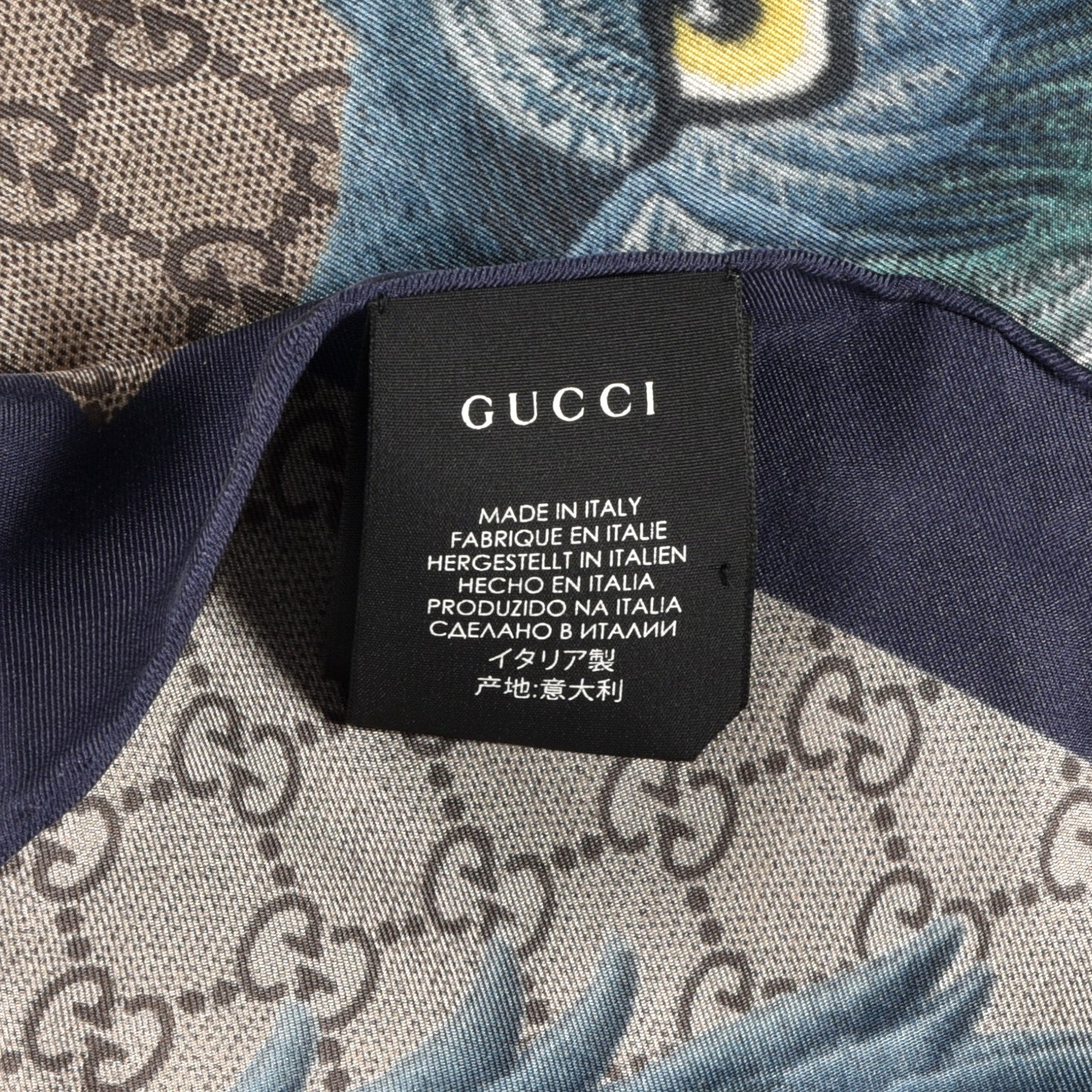 Gucci Silk Monogram XXV Holllywood Wolf Web Scarf Blue 899556