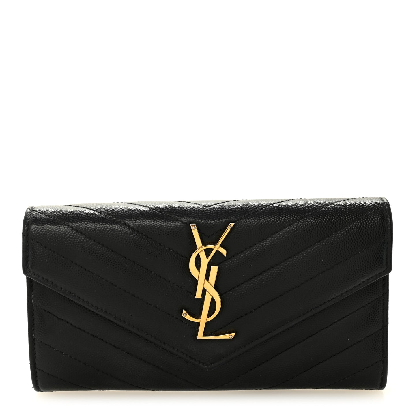 Grain De Poudre Matelasse Chevron Monogram Flap Wallet Black