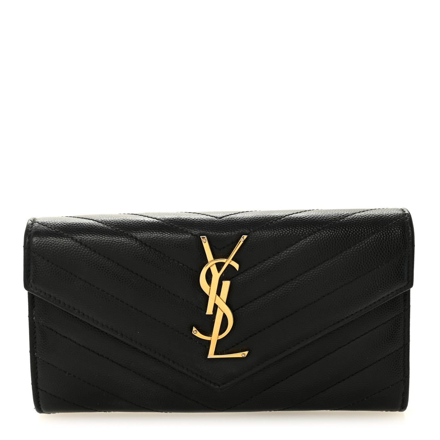 Saint Laurent Grain De Poudre Matelasse Chevron Monogram Flap Wallet Black 1 of 8