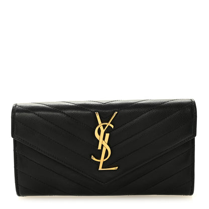 Saint Laurent Grain De Poudre Matelasse Chevron Monogram Flap Wallet Black 1 of 8