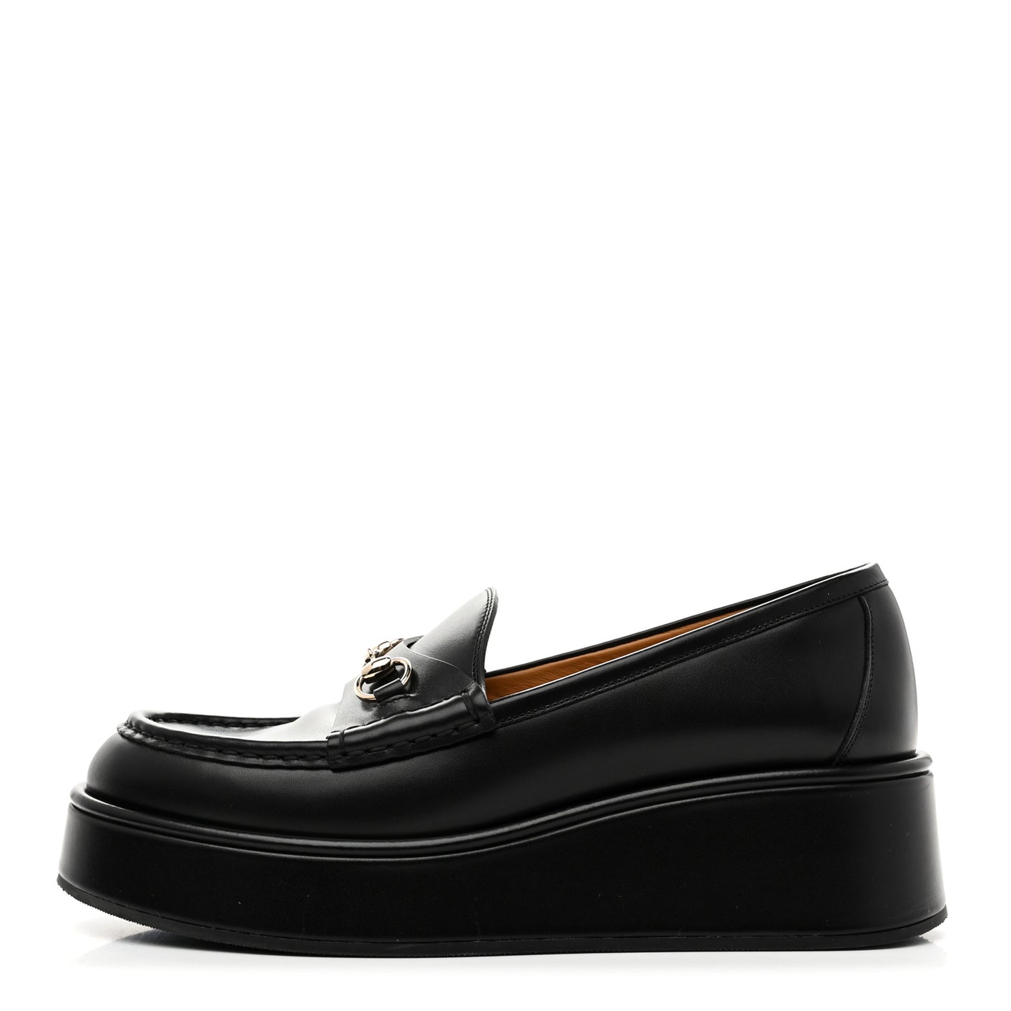 Kama Calfskin Horsebit Womens Wedge Platform Loafers 39 Black