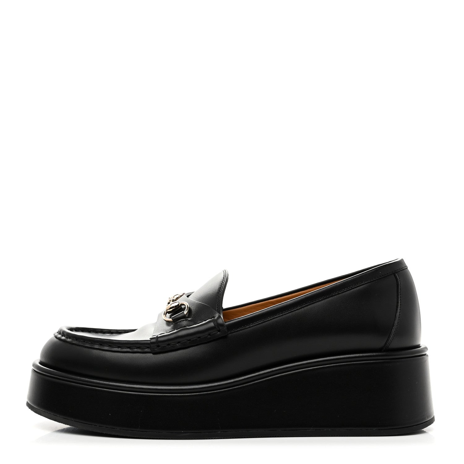 Gucci Kama Calfskin Horsebit Womens Wedge Platform Loafers 39 Black 1 of 11