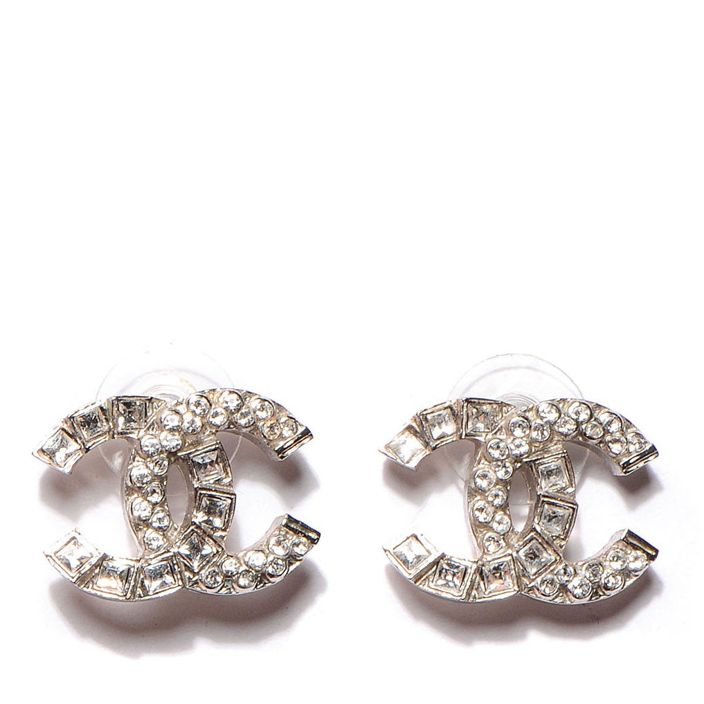 Chanel Baguette Crystal CC Earrings Silver 1 of 4