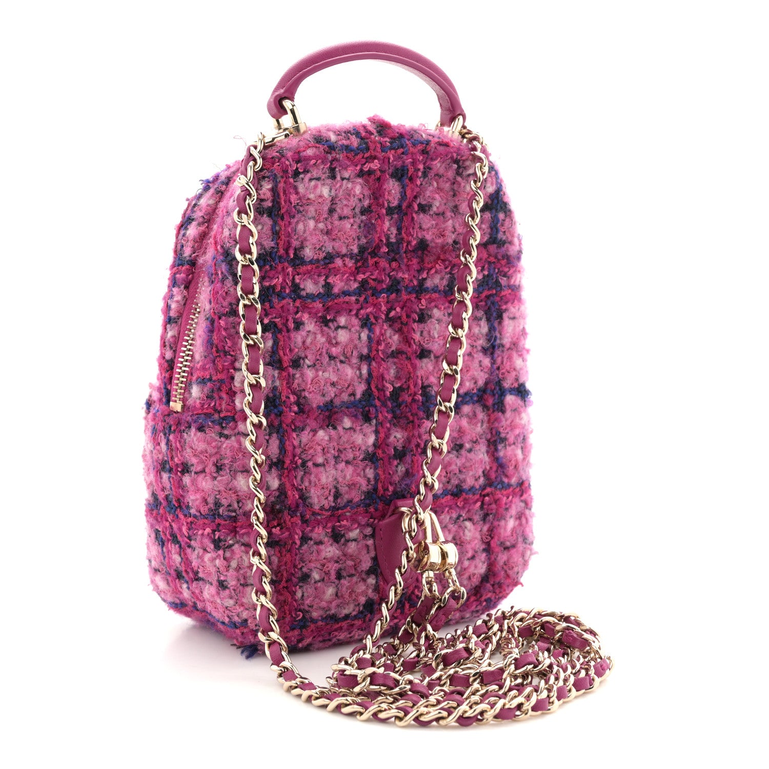 Chanel Tweed Quilted CC Mini Classic Backpack Fuchsia Navy 3 of 12