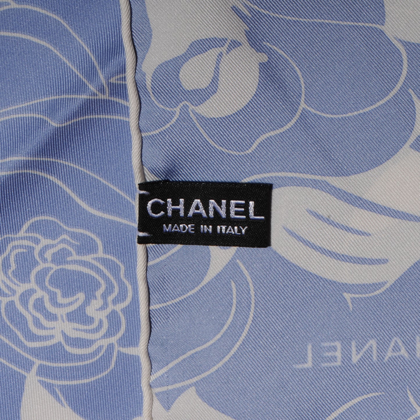 Silk CC Logo Camellia Scarf Blue White