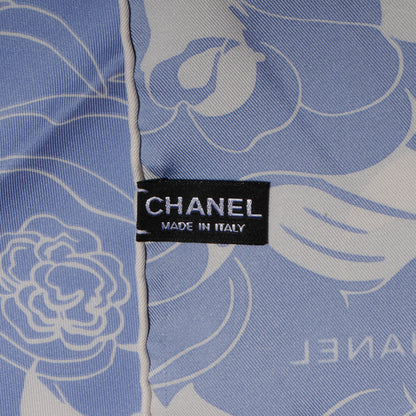 Chanel Silk CC Logo Camellia Scarf Blue White 4 of 5