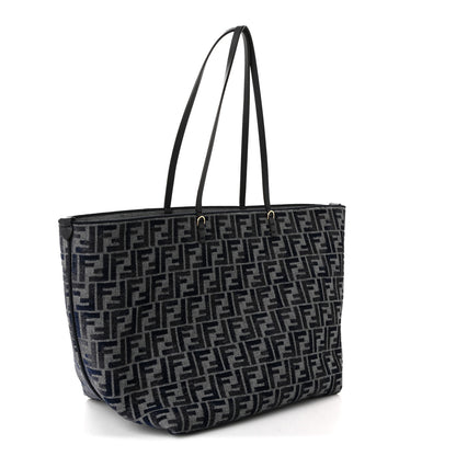 Fendi Chenille Vitello Santa Barbara FF Large Roll Reversible Shopping Tote Grigio Notte Flamingo 3 of 9