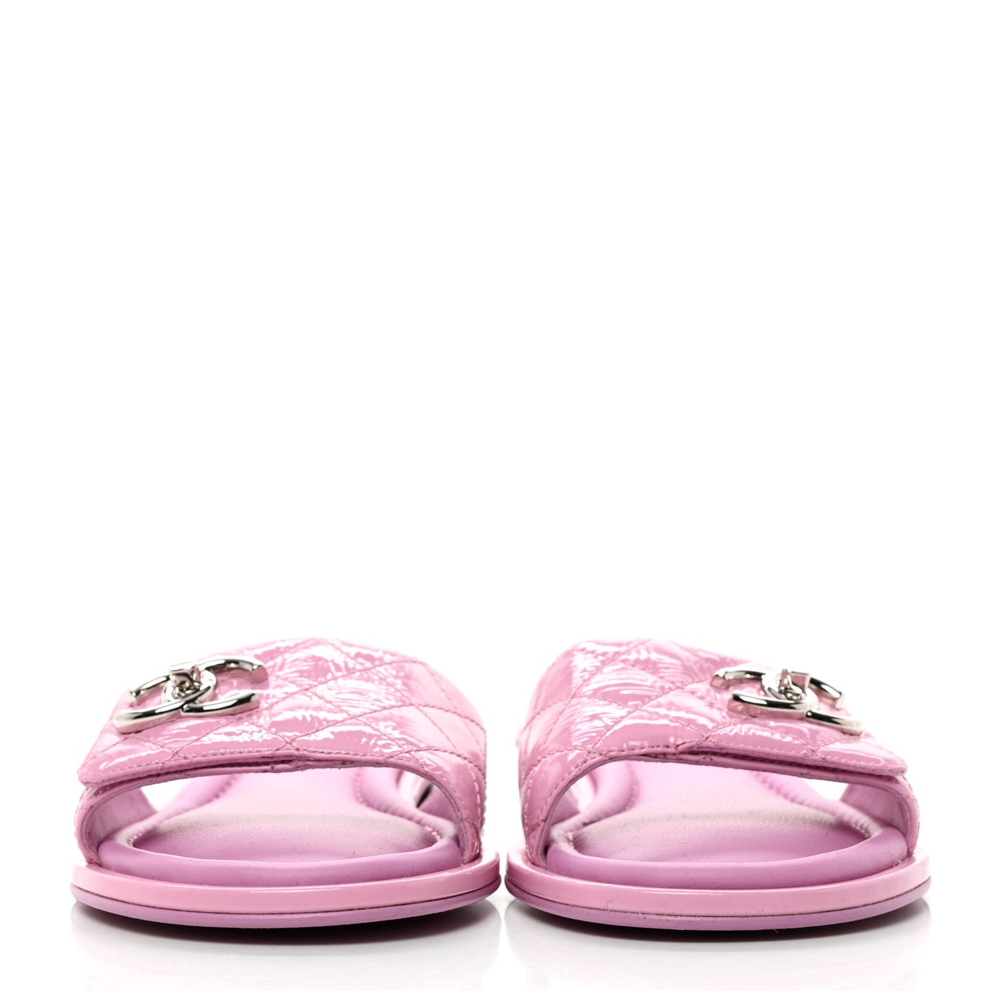 Patent Goatskin Quilted CC Mules Sandals 36.5 Pink