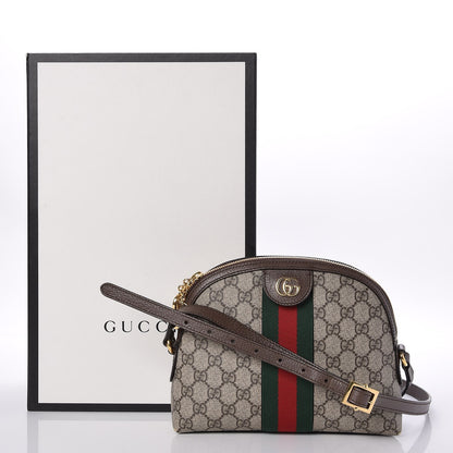Gucci GG Supreme Monogram Textured Dollar Calfskin Web Small Ophidia Dome Shoulder Bag Beige Ebony New Acero 9 of 9