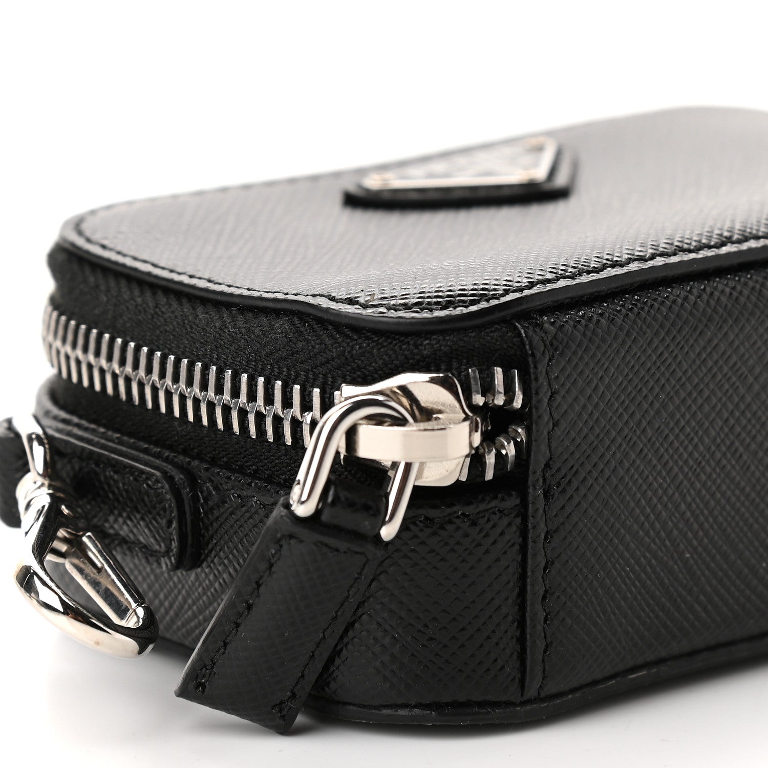 Prada Saffiano Travel Metal Triangle Logo Mini Pouch Shoulder Bag Black 6 of 7