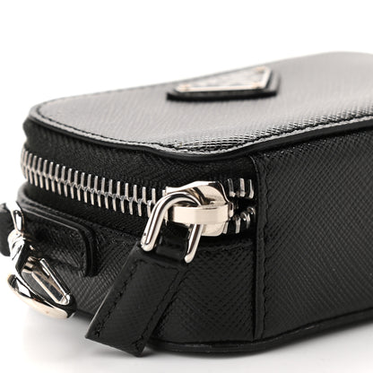Prada Saffiano Travel Metal Triangle Logo Mini Pouch Shoulder Bag Black 6 of 7