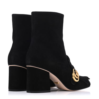 Gucci Kid Scamosciato GG Marmont Fringe 75mm Ankle Boots 37 Black 4 of 18