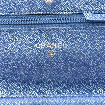 Chanel Iridescent Caviar Quilted Wallet on Chain WOC Dark Blue 6 of 12