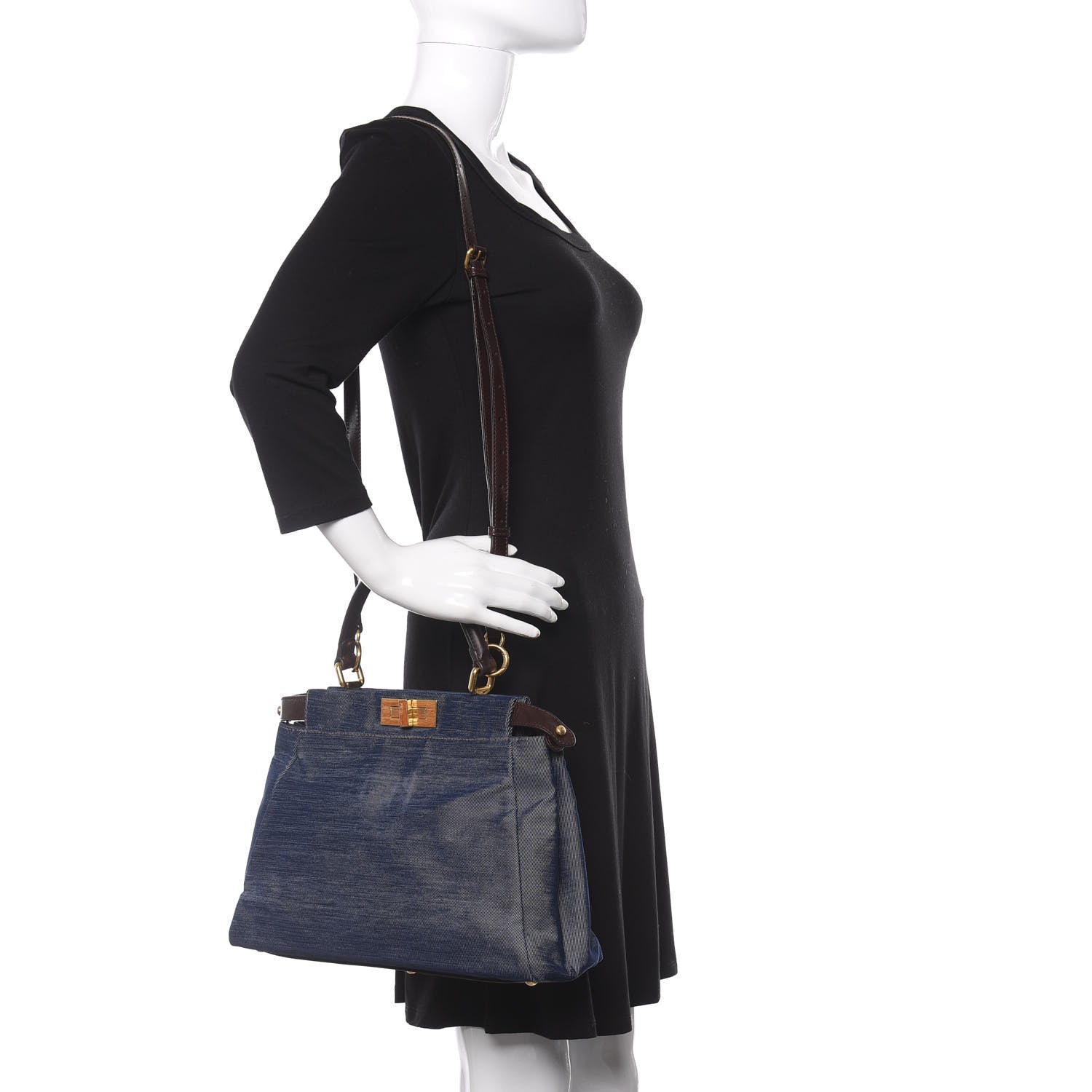 Fendi Denim Medium Peekaboo Iconic Satchel Blue 2 of 13