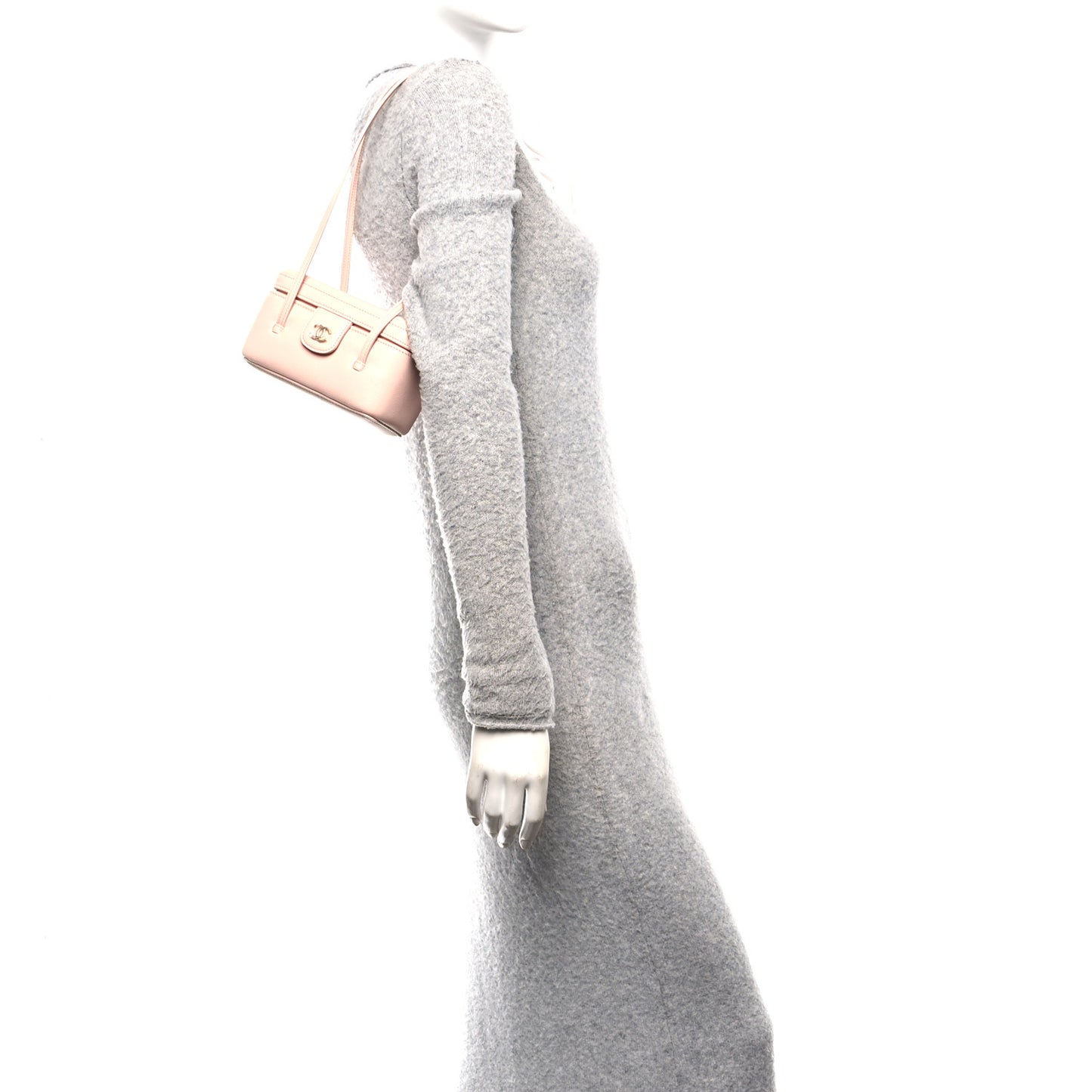Shiny Caviar Preppy Coco Long Vanity With Strap Light Pink