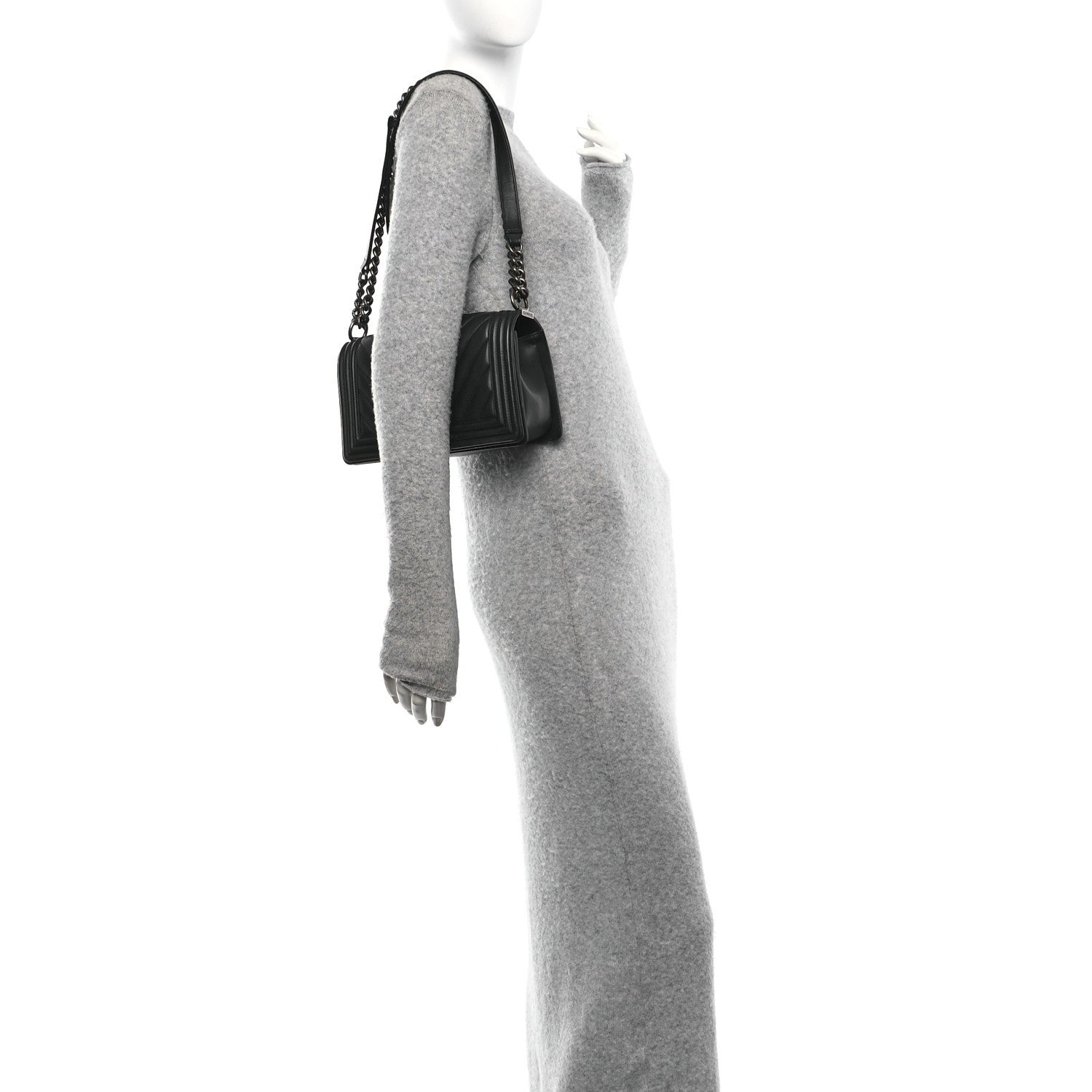 Chanel Calfskin Chevron Quilted Medium Boy Flap Black 2 of 14