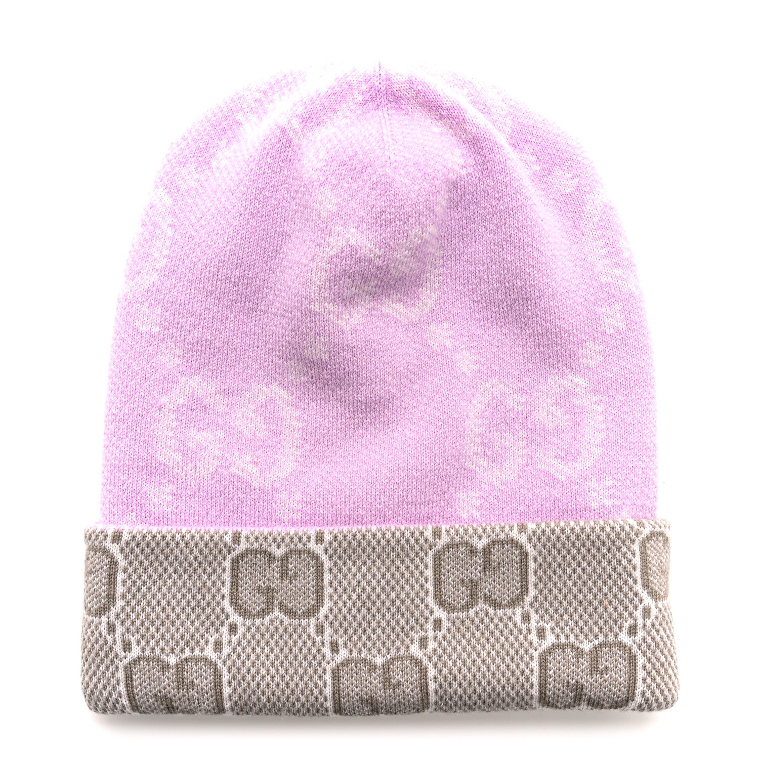 Gucci Wool GG Monogram Fog Tricot Beanie Hat S Mauve Beige 1 of 5
