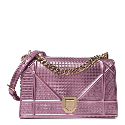 Christian Dior Metallic Patent Micro-Cannage Medium Diorama Flap Bag Pink 1 of 9