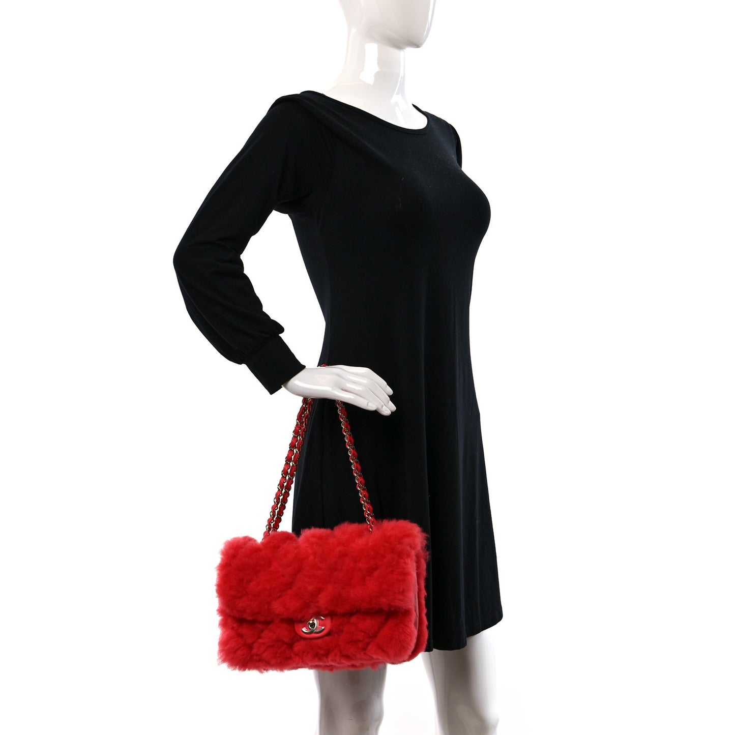 Shearling Lambskin Quilted Flap Bright Red