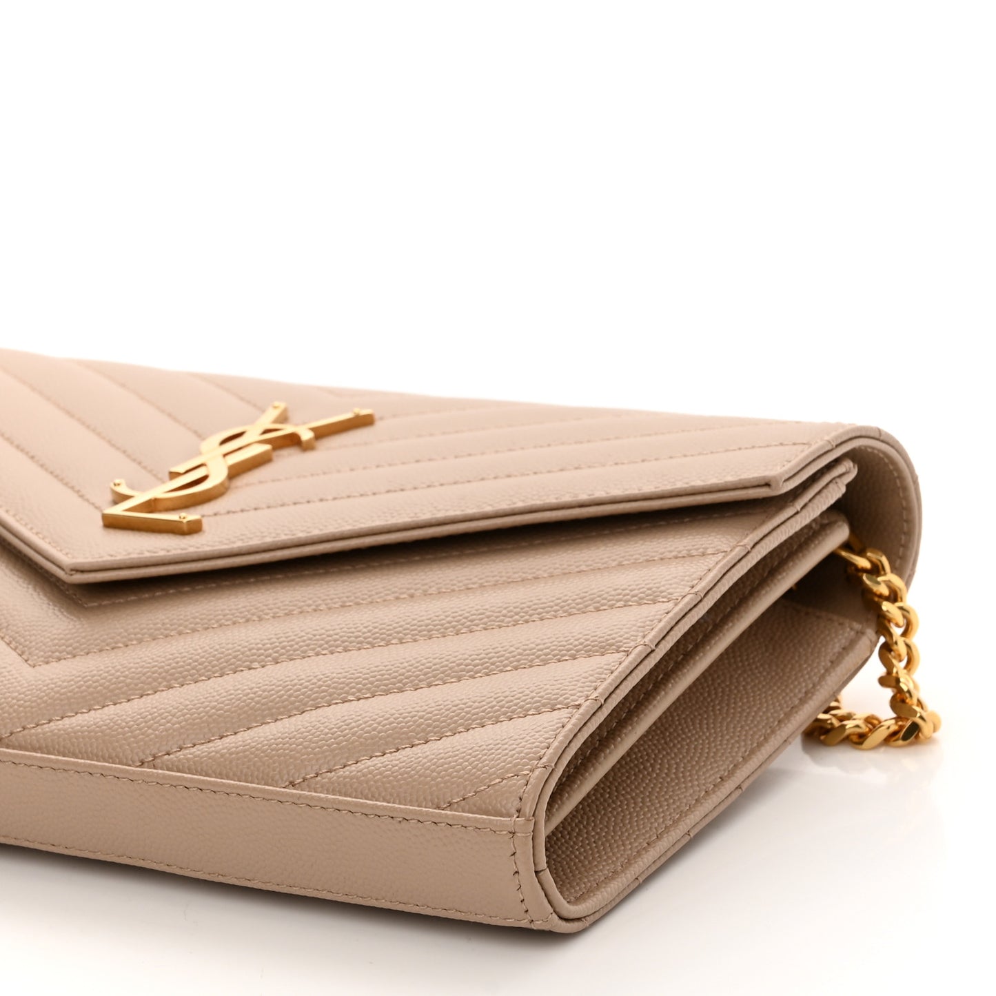 Grain De Poudre Matelasse Chevron Monogram Chain Wallet Deep Beige