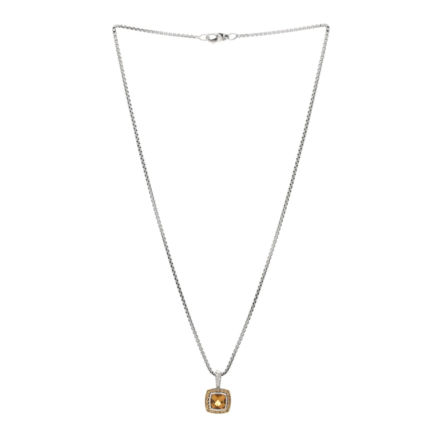 David Yurman Sterling Silver 18K Yellow Gold Diamond Citrine Yellow Sapphire 7mm Petite Albion Necklace 2 of 4