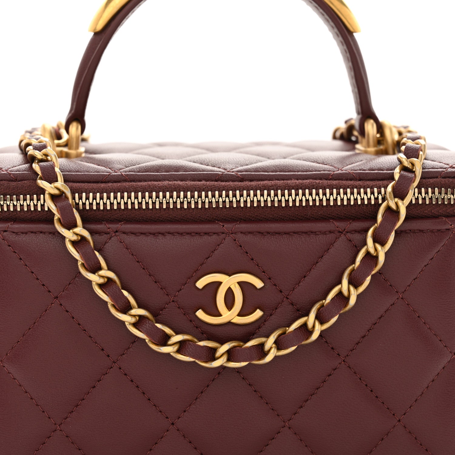 Chanel Lambskin Quilted Metal Small Top Handle Vanity Case With Chain Burgundy 8 of 11