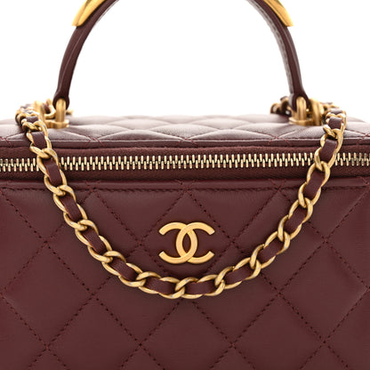 Chanel Lambskin Quilted Metal Small Top Handle Vanity Case With Chain Burgundy 8 of 11