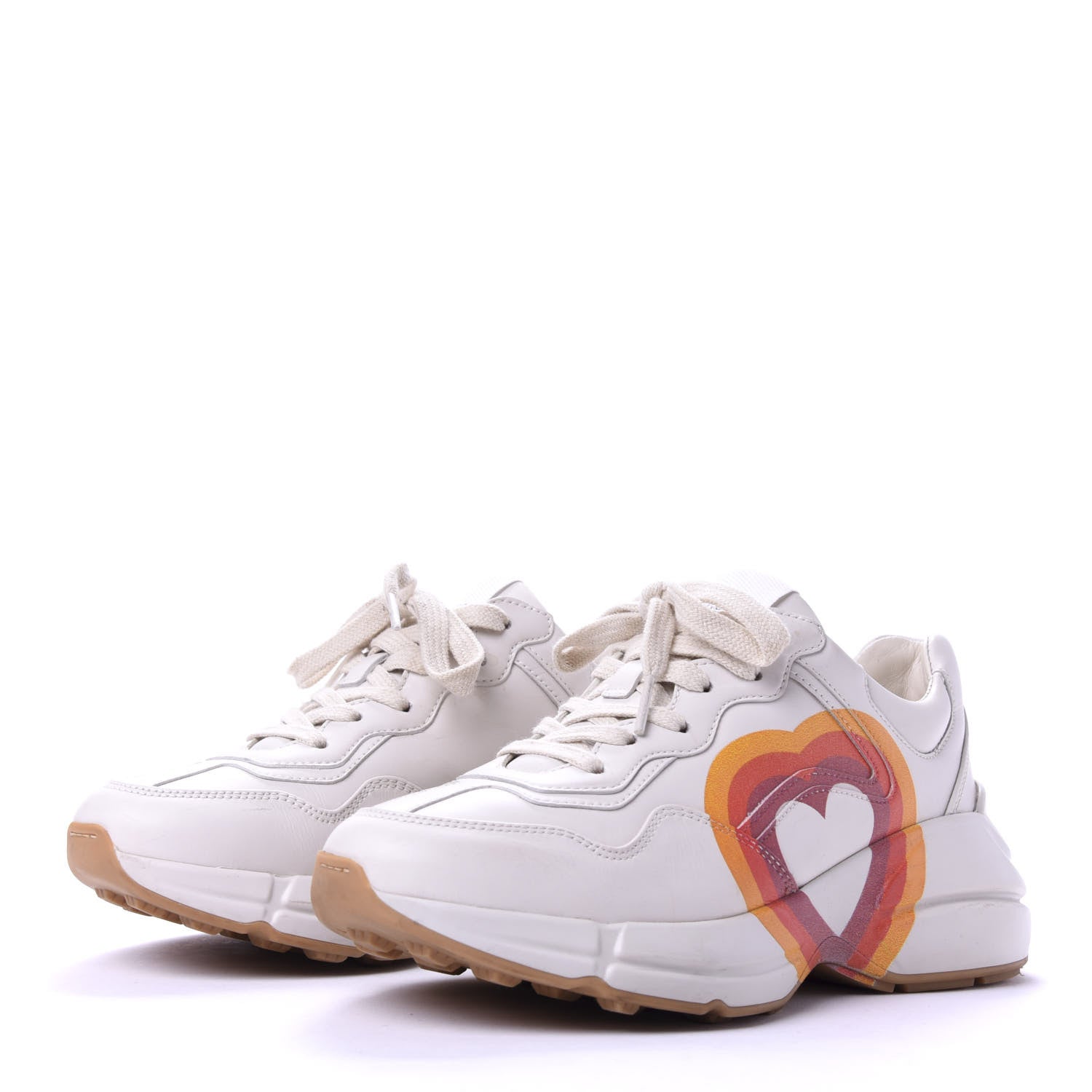 Gucci Calfskin Interlocking G Heart Rhyton Sneakers 35 Mystic White 3 of 14
