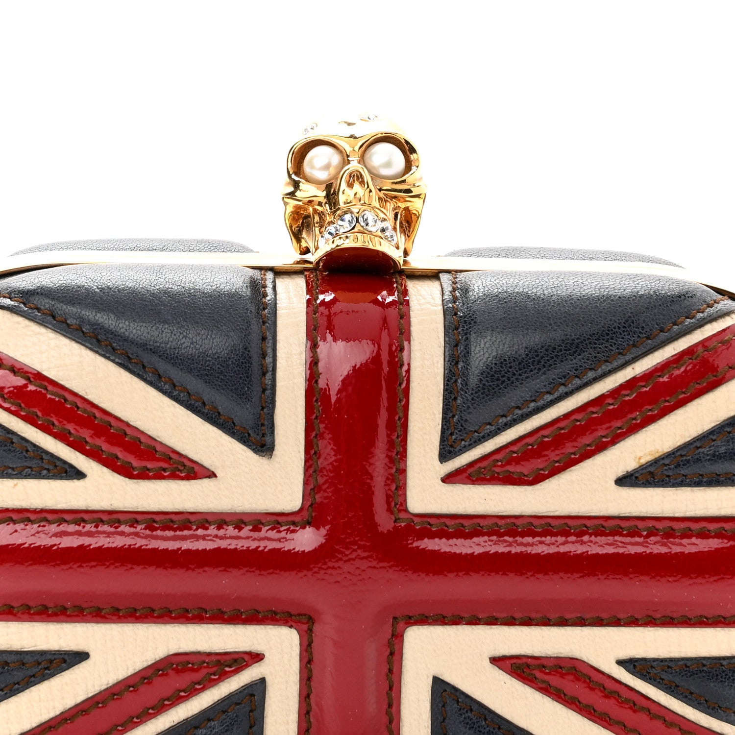 Alexander McQueen Patent Calfskin Britannia Skull Box Clutch Red Blue 8 of 8