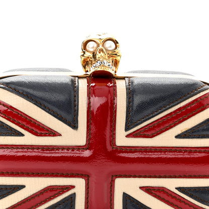 Alexander McQueen Patent Calfskin Britannia Skull Box Clutch Red Blue 8 of 8