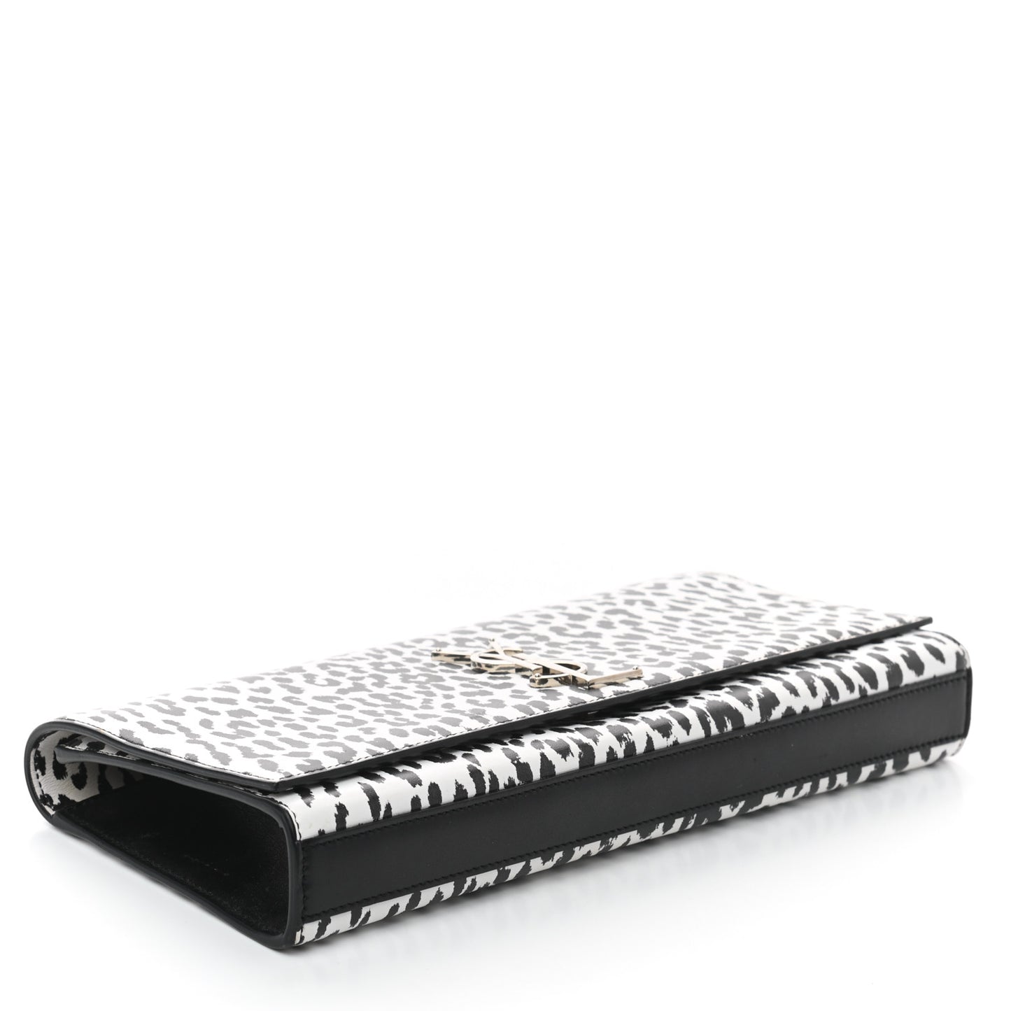 Calfskin Monogram Printed Leopard Cassandre Clutch Black White