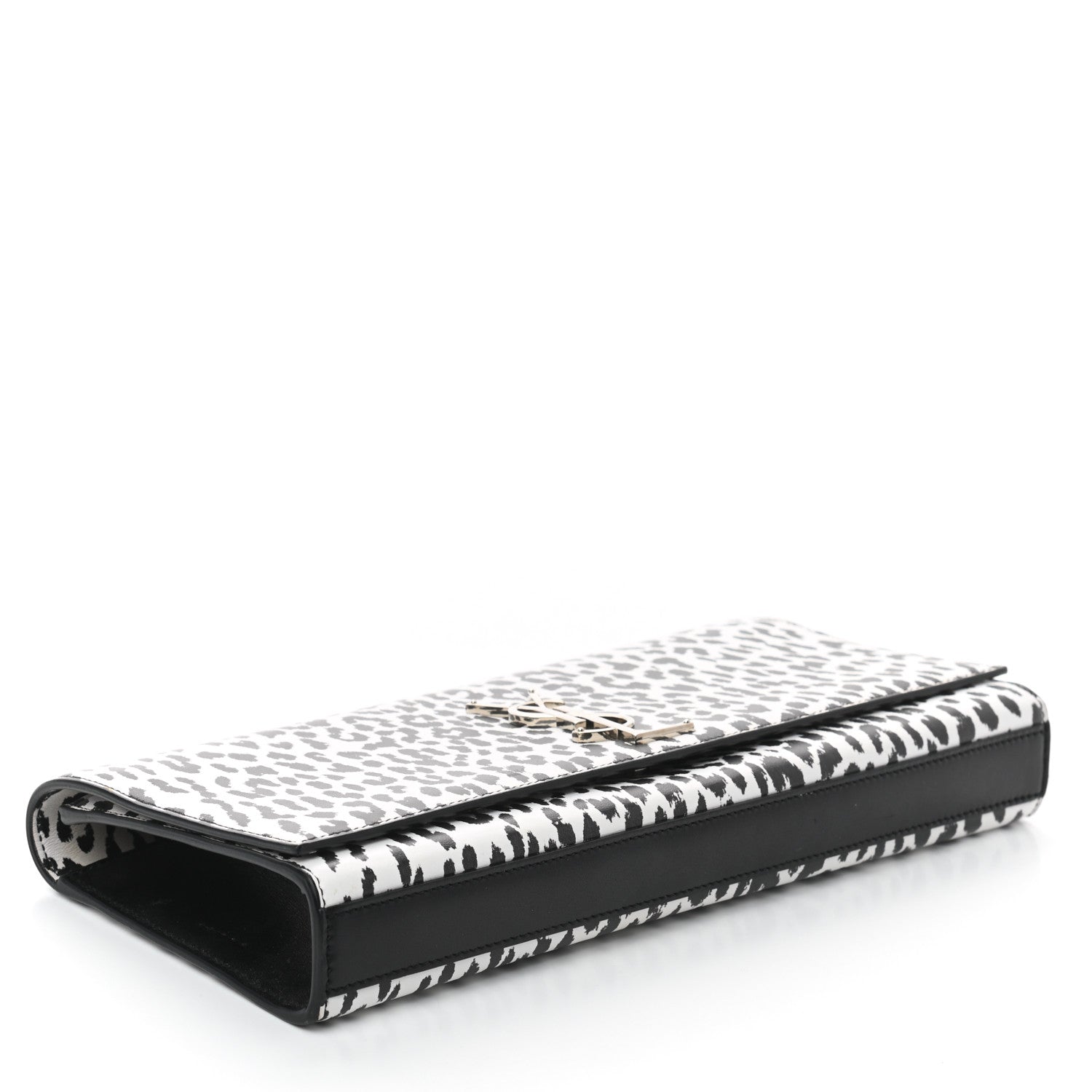 Saint Laurent Calfskin Monogram Printed Leopard Cassandre Clutch Black White 4 of 7