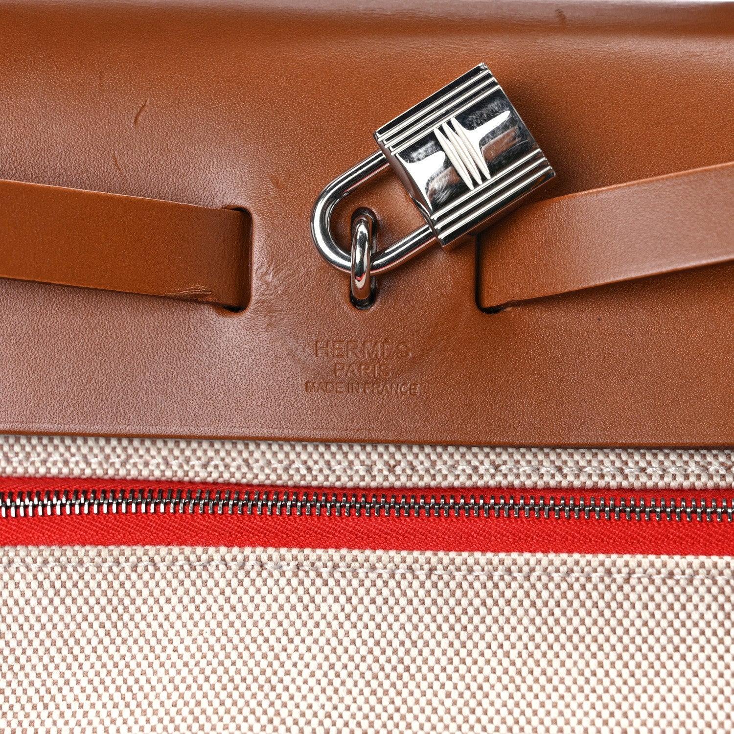 Hermes Toile H Berline Vache Hunter Herbag Zip 31 PM Naturel Rouge H 8 of 17