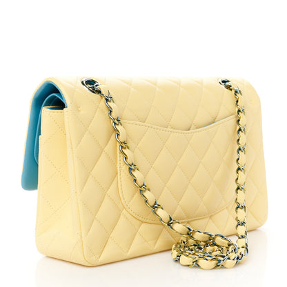 Chanel Lambskin Quilted Medium Double Flap Yellow Blue 3 of 11