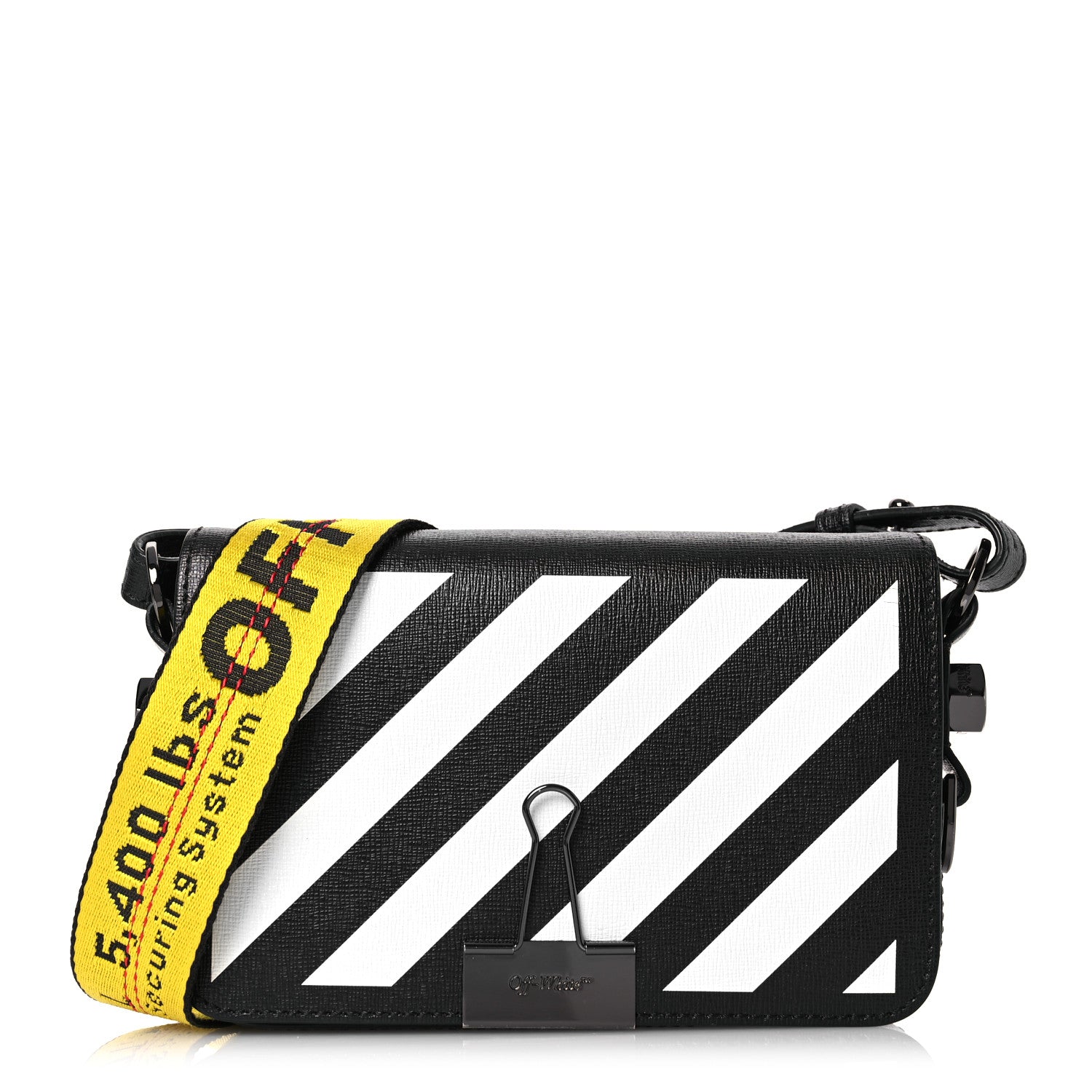 Off-White Saffiano Striped Mini Diag Binder Clip Bag Black White Yellow 1 of 13