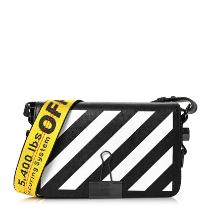 Off-White Saffiano Striped Mini Diag Binder Clip Bag Black White Yellow 1 of 13
