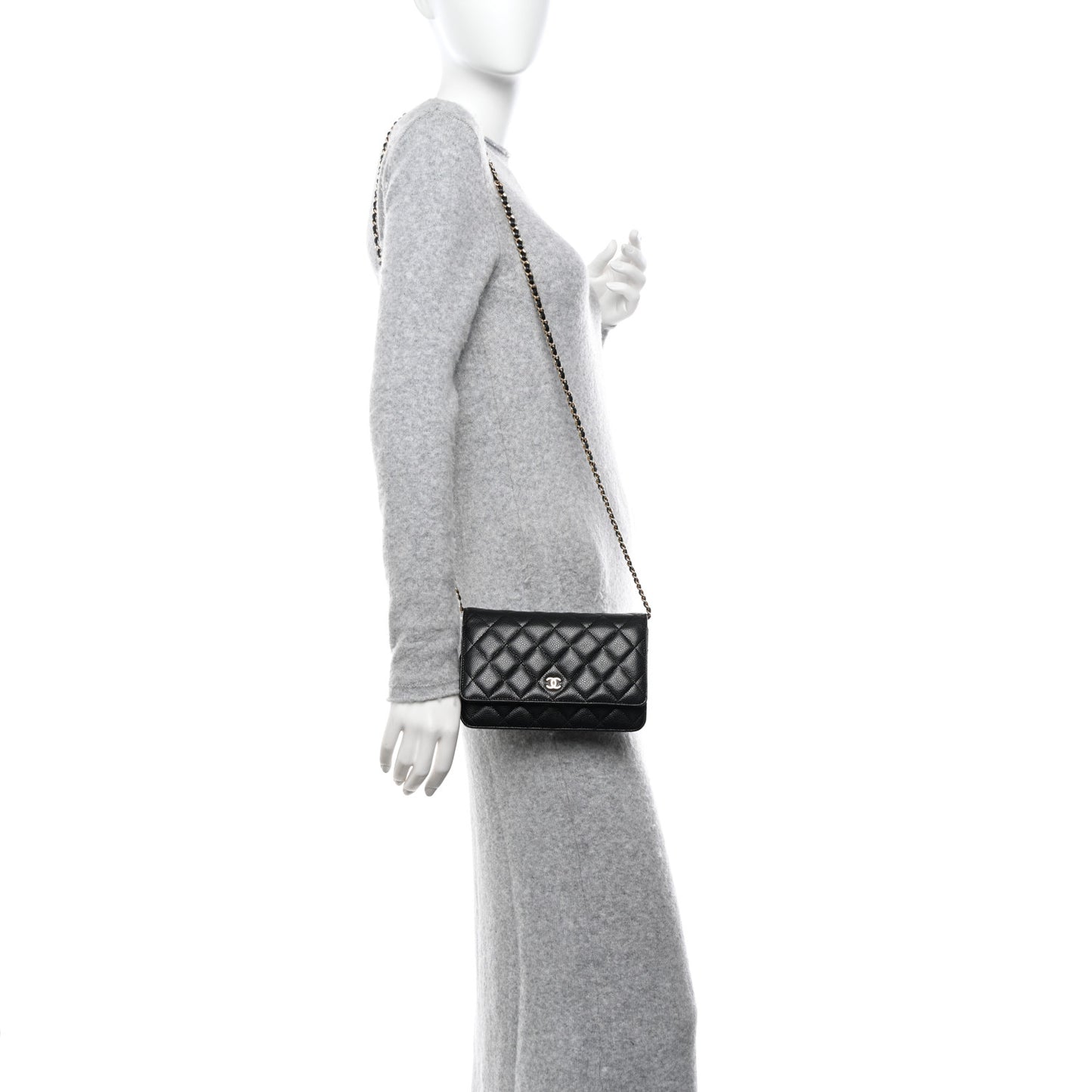Caviar Quilted Wallet on Chain WOC Black
