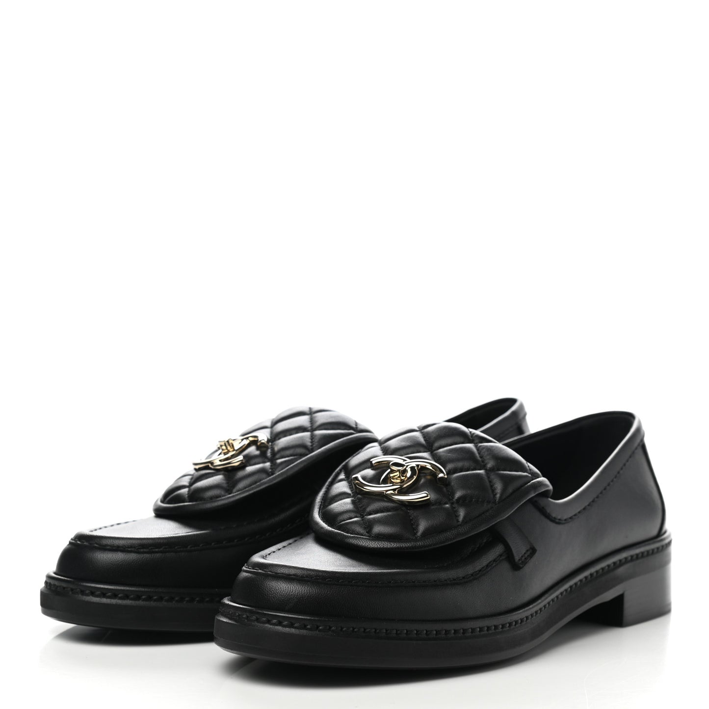 Lambskin Quilted CC Turnlock Loafers 37 Black