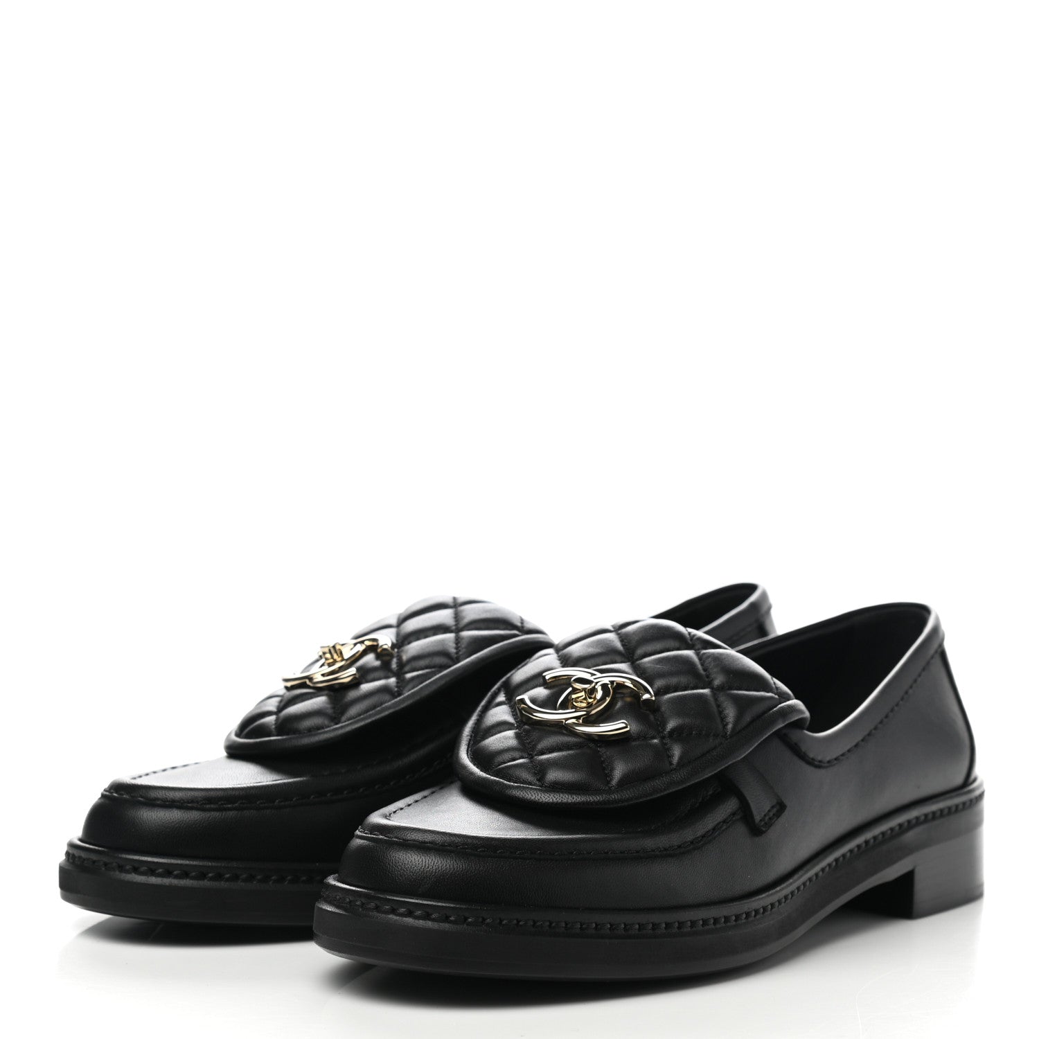 Chanel Lambskin Quilted CC Turnlock Loafers 37 Black 3 of 9