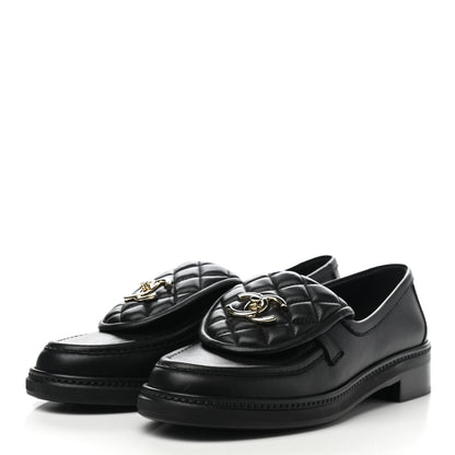 Chanel Lambskin Quilted CC Turnlock Loafers 37 Black 3 of 9