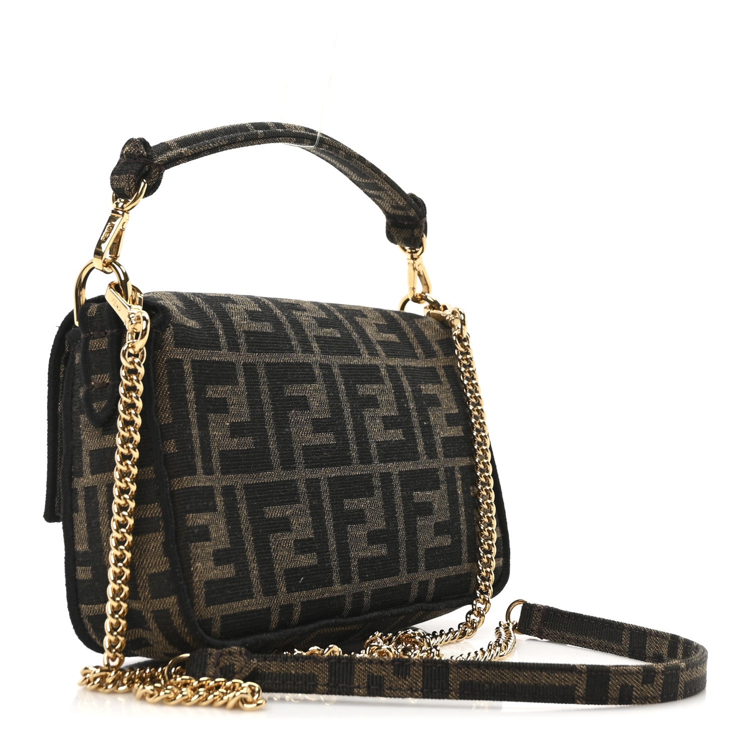 Fendi Fabric Jacquard FF 1974 Mini Baguette Tobacco Moro Black 3 of 11