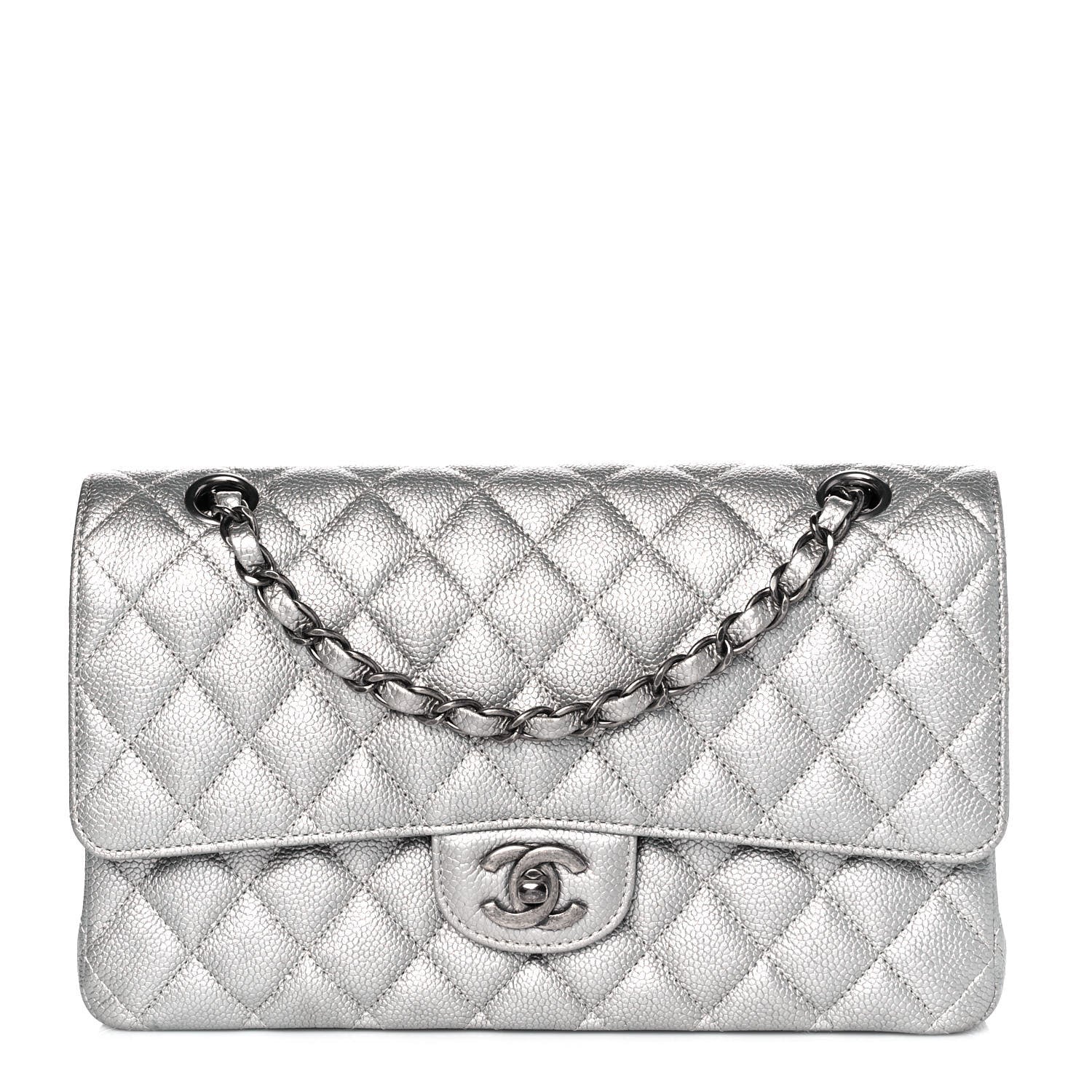 Chanel Metallic Caviar Quilted Medium Double Flap Silver 1 of 10