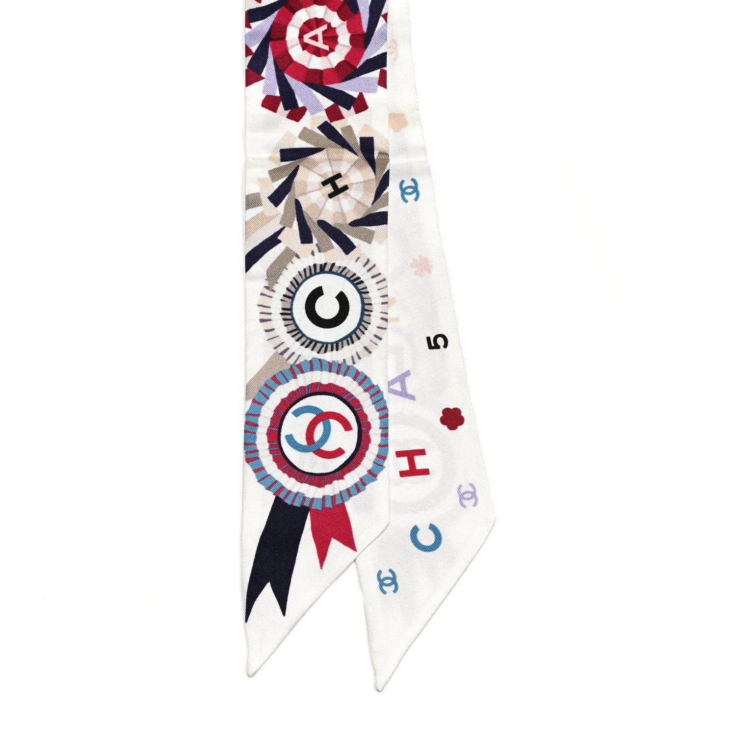 Chanel Silk CC Slim Bandeau Scarf White Multicolor 2 of 3