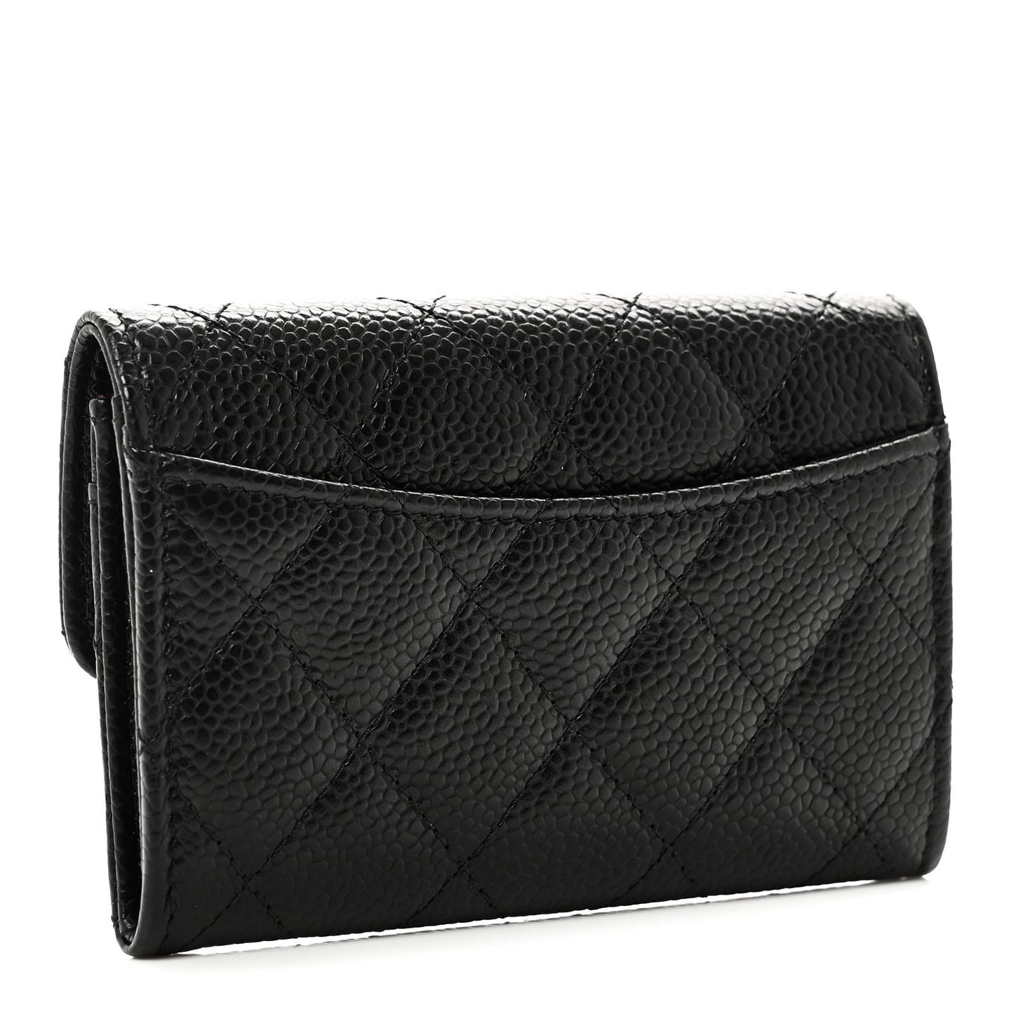 Caviar Quilted Flap Card Holder Wallet Black